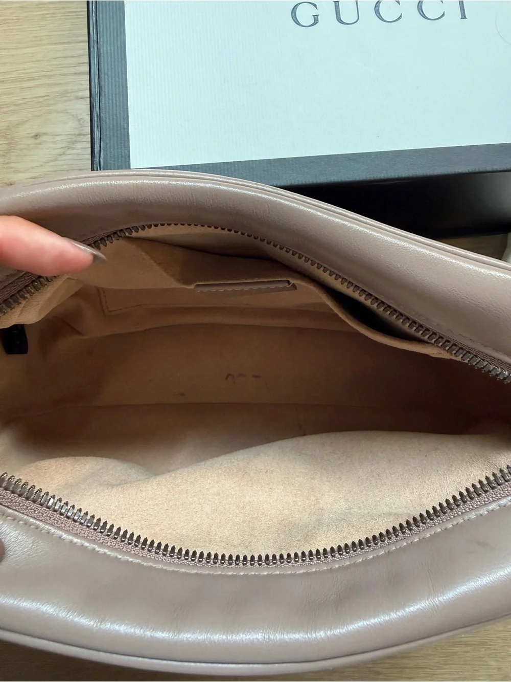 Gucci Quilted Leather GG Marmont Crossbody in Taupe
